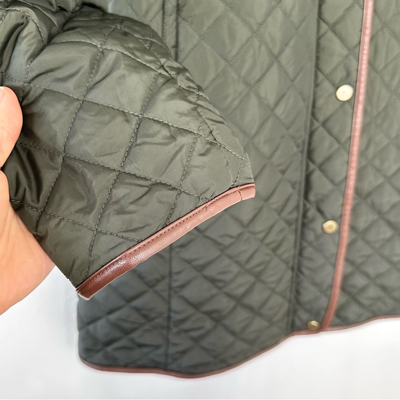 Lauren Ralph Lauren Diamond Quilted Hooded Coat Sz L Dark Green Preppy Twee - Picture 8 of 16